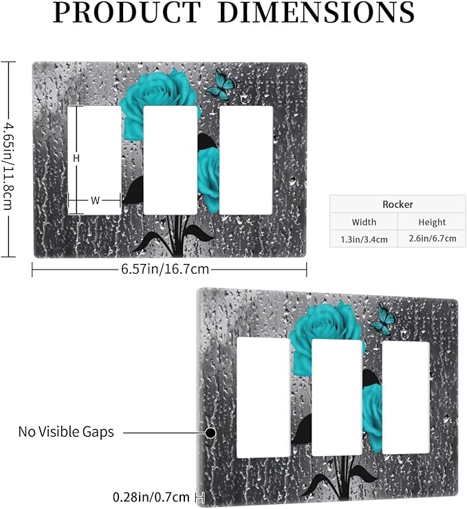 Butterfly Teal Rose Flower Floral 3 Gang Triple Rocker/Decorator Light Switch Wall Plate Cover Decorative GFCI Electrical Faceplate Switchplate Dimmer