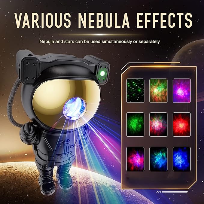 Galaxy Projector for Gaming Room Decor - Black Astronaut Star Projector, Cool Stuff for Men's Bedroom Accessories, LED Nebula Light with Remote, for Teen Boys & Gamers