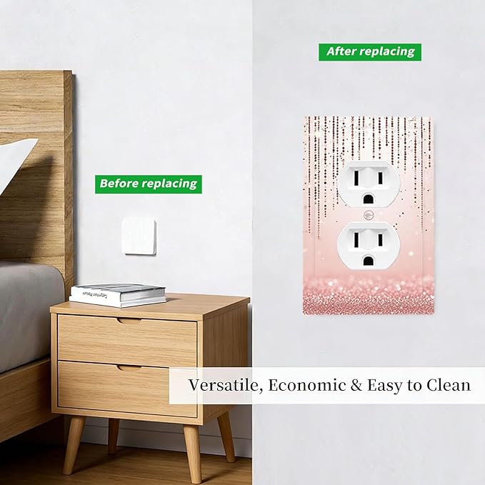Rose Gold Pink 1-Gang Duplex Wall Plate, Draping Bead Printed Pattern, Modern Glam Neutral Decor for Bedroom Bathroom