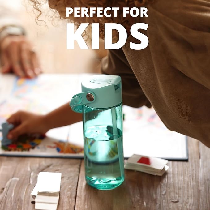 Elemental Water Bottles for Kids - Splash Kids Water Bottle for School with Pop-it Handle - BPA Free Tritan Plastic Water Bottle with Straw Leak Proof when Spout is Closed - Robin's Egg - 18oz