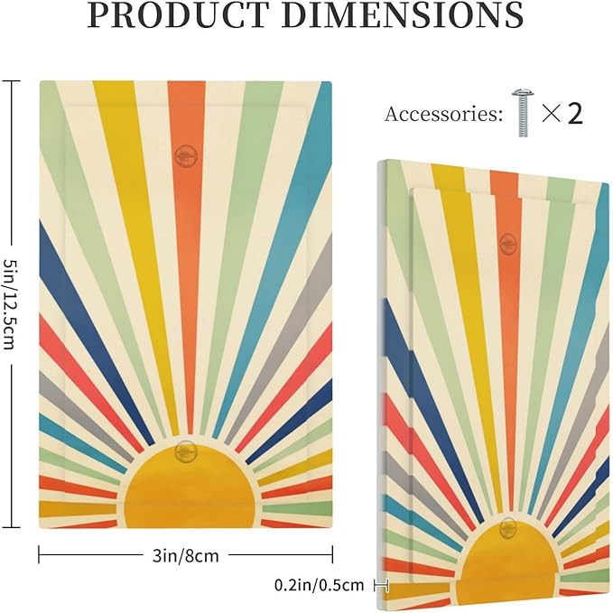 1-Gang No Device Decorative Blank Receptacle Wall Plate Hippie Mid Century 1970 60s Abstract Boho 70s Sun Aesthetic Art Light Switch Jumbo Size Electrical Face Plate Cover for Unused Outlets/Switches