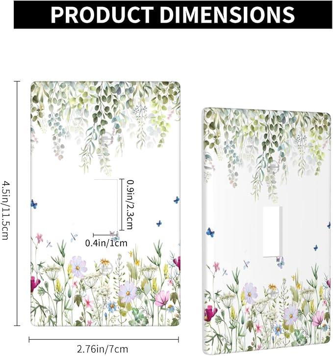 Green Floral Leaves Light Switch Cover Decorative Wild Flower 1 Gang Single Toggle Wall Plate Electrical Switchplate Faceplate for Bathroom Kitchen Bedroom