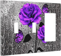 Cute Pretty Purple Gray Flowers Romantic 3-Gang Combination Double Toggle/Single Decorator Outlet Wall Plate Rose Blossom Butterfly Electric Decorative 2-Toggle 1-Rocker/GFCI Combo Light Switch Cover