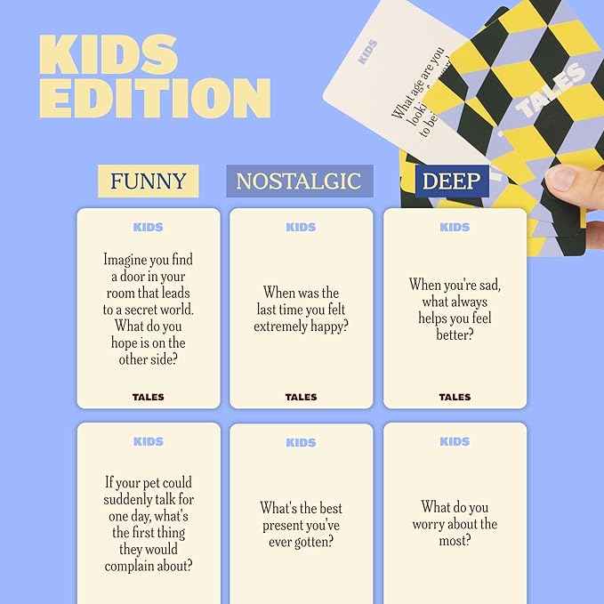 TALES 150 Conversation Cards, Kids Edition, Fun Family Games for Kids, Perfect for Dinners, Road Trips, Classrooms & Game Nights, Gifts & Gatherings, Conversation Starters to Spark Creativity