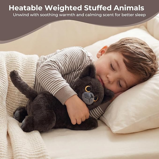 Black Cat Microwavable Weighted Stuffed Animals,Heating Pad Stuffed Animal for Period Cramps&Pain Relief&Warm,Lavender Scented Heat&Cold Cat Plushies Toy for Kids, Cozy Gifts for Girls Boys