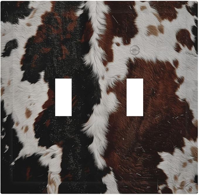 Cowhide Print Abstract Animal Fur Rustic Decorative Switch Plates 2 Gang Double Toggle Outlet Light Switch Cover Wall Plate Electrical Faceplate for Farmhouse Home Decor