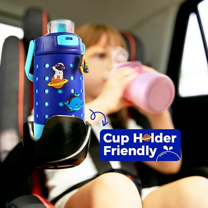 Kids Water Bottle for School 12 oz,Kids Vacuum Insulated Stainless Steel Water Bottles,Toddler Boy Water Bottle for School with Leak Proof Locking Lid(Ocean Blue)