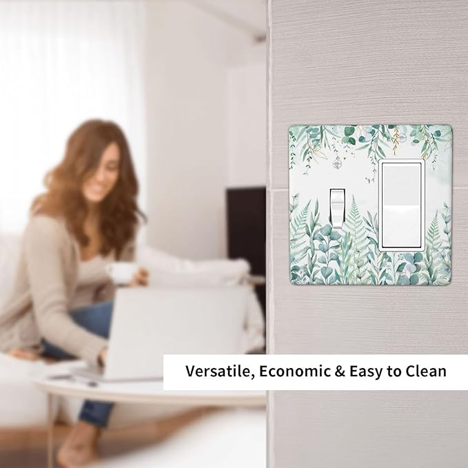 Boho Green Eucalyptus Leaf Floral Sage Flower Outlet Covers 1 Toggle 1 Rocker Combination Decorative Wall Plate Electrical Switch Plates Light Switch Cover Plate for Bedroom Living Room Decor