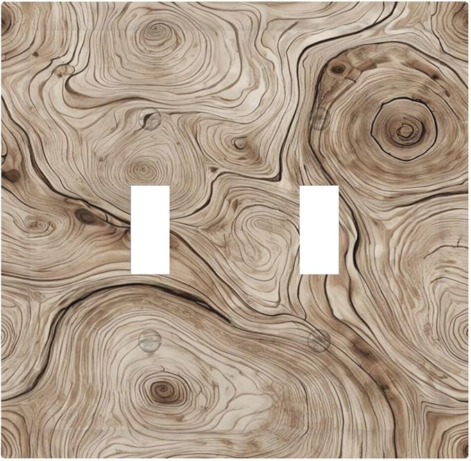 Tree Annual Rings Burl Texture Brown Wood Grain Print Decorative Switch Plates 2 Gang Double Toggle Outlet Light Switch Cover Wall Plate Electrical Faceplate for Farmhouse Bedroom Decor