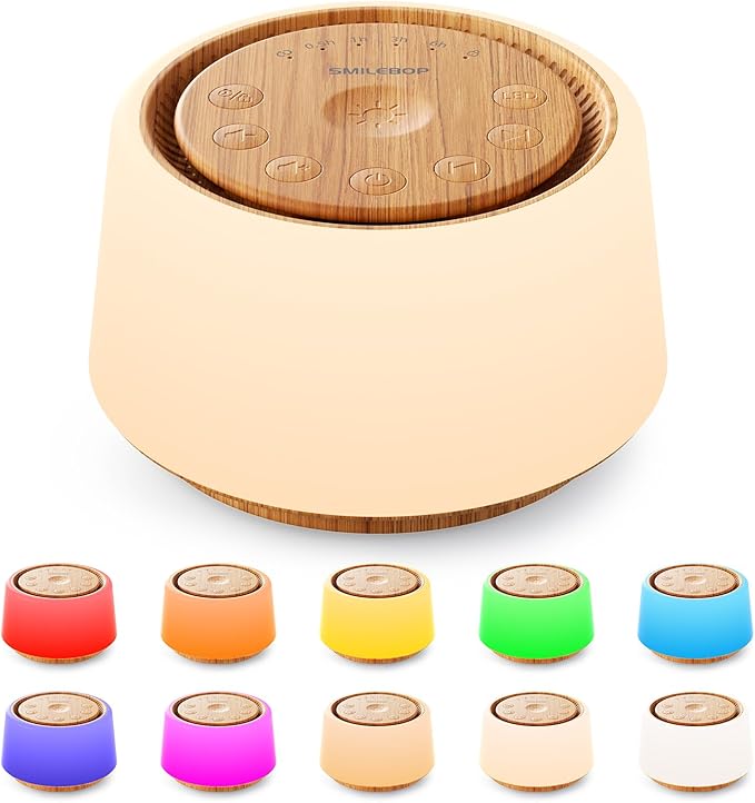 White Noise Machine with Night Light, 30 Soothing Sounds Portable Sound Machine for Baby and Adults, 10 Color Night Light, 5 Timer Options, Memory Function,Compact for Travel (Wood Grain)
