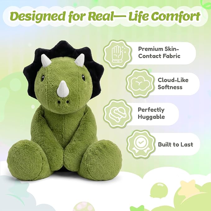 BRICHOEE 5lbs Weighted Triceratops Stuffed Animals, 20'' Weighted Comfort Sensory Soothing Dinosaur Plush Toy, Cuddling Calming Cuddle Companion Gifts for Adults & Kids