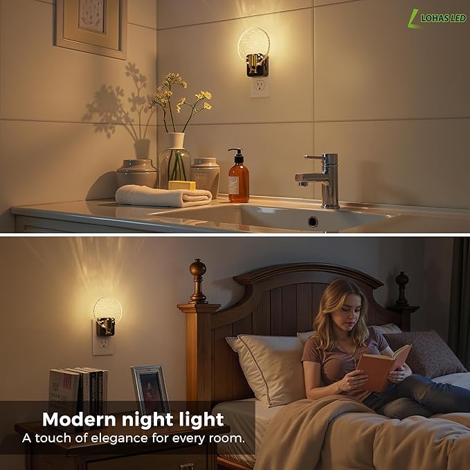 L LOHAS LED Night Lights Plug into Wall, Dusk to Dawn Sensor, 3000K Soft White LED, 180° Rotating Acrylic Bubble Nightlight, 0-100lm Adjustable Brightness, for Bedroom, Bathroom, Hallway