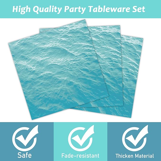 gisgfim 96 Pcs Ocean Sea Plates and Napkins Party Supplies Ocean Waves Birthday Party Tableware Set Sea Theme Party Decorations Favors for Birthday Baby Shower for 24 Guests