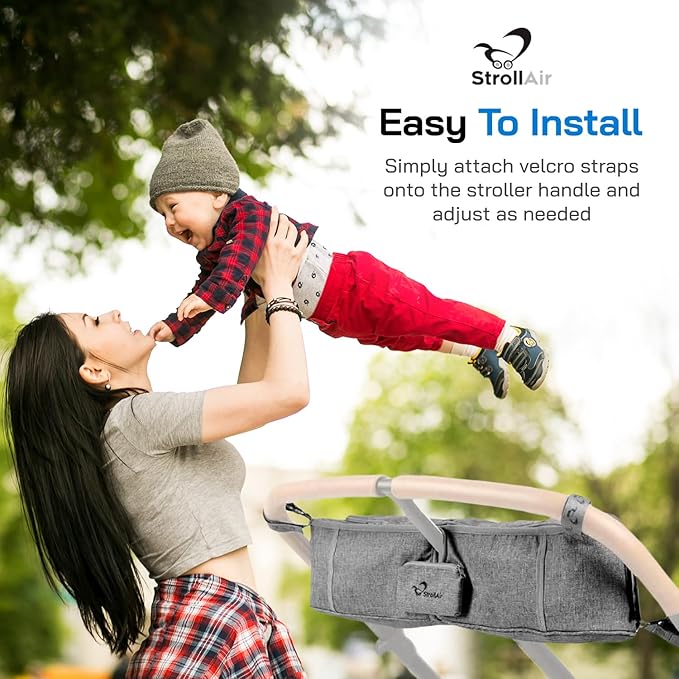 StrollAir Double Parent Stroller Organizer with Insulated Cup Holder Caddy - Universal Fit for Mountain Buggy, Twin Way, Bob Duallie, Baby Jogger City Mini GT (Grey)