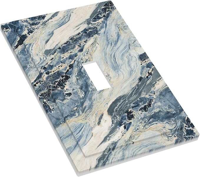 Decorative Light Switch Cover Blue Grey Marbling Modern Abstract Design 1 Gang Single Toggle Decorator Outlet Wall Plate Device Electrical Faceplate Switchplates for Bedroom living Room