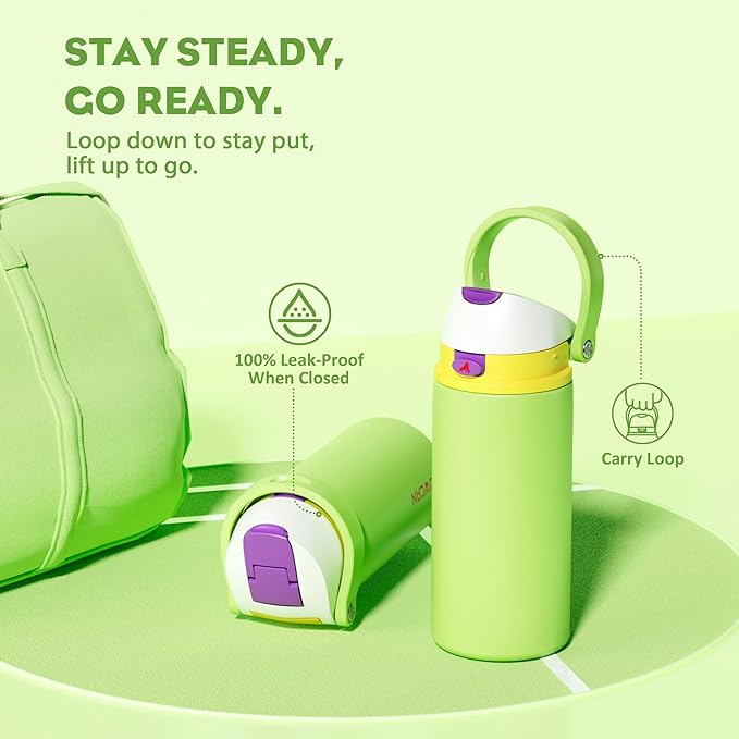 POWCAN 18 oz Insulated Water Bottle: 2-in-1 Push-Button Spout & Quick-Flip Straw, Leakproof, Cold 24Hrs, Lockable, Fits Car Cup Holder, Stainless Steel Cup for Sports, Travel, Daily Use (Scare School)