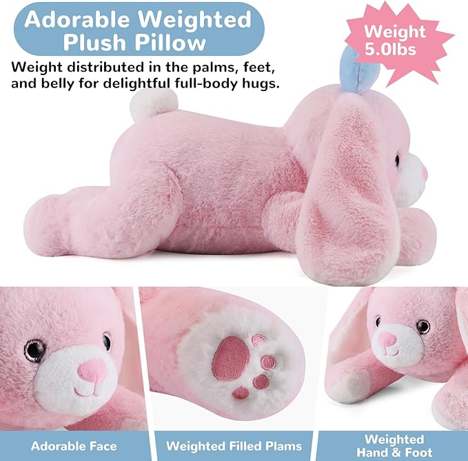 gnomantic Bunny Weighted Stuffed Animals - 28 Inch 5.0 Pounds Weighted Plushies Rabbit - Large Plush Bunny Stuffed Animals Pillow - Cute Plush Toys Gifts for Kids & Adults