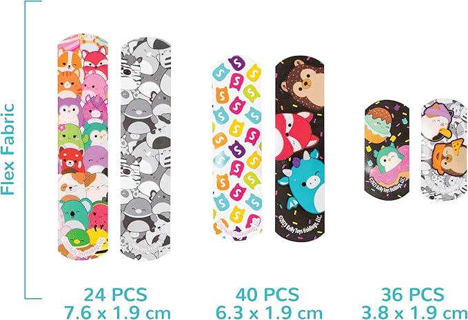Smart Care Squishmallow Bandage Kit, Cute Bandages for Kids, Infants & Children, Latex-Free, Assorted Variety Pack with Travel Size Tin Case, 100CT