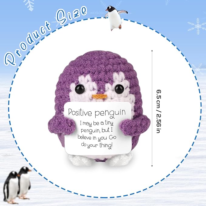 Mini Funny Knitted Penguin Toy Cute Animals Potato Doll with Encouragement Card Gift for Kids Girls Boys Women Friends Birthday Party Decoration
