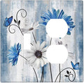 Light Switch Cover Rustic Teal Blue Daisy Floral Farmhouse 2 Gang Outlet Cover 1 Toggle Duplex Decorative Switch Plates Wall Plate Electrical Receptacle Faceplate for Bathroom Bedroom
