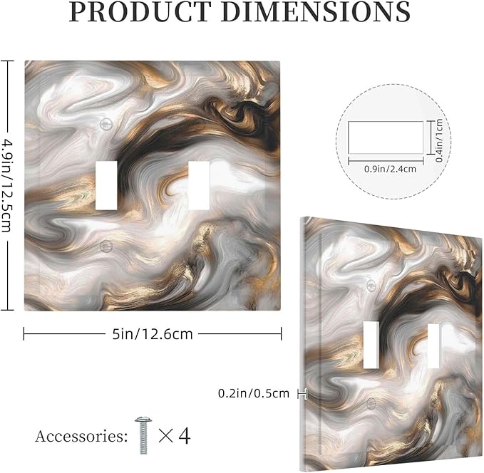 Decorative Switch Plates Grey Brown Swirl Marble Texture 2 Gang Double Toggle Outlet Light Switch Cover Wall Plate Electrical Faceplate For Bathroom Kitchen Decor