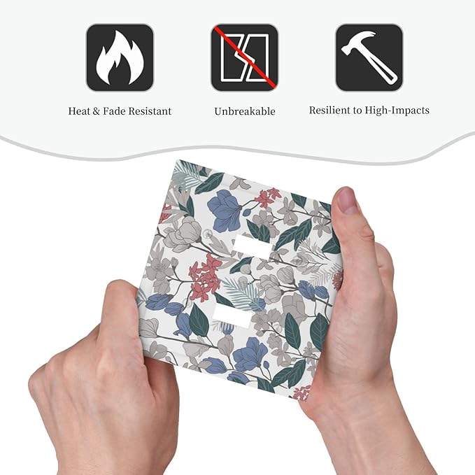 Decorative Switch Plate Covers Boho Green Leaf Floral Combination 2 Gang Wall Plate Double Toggle Light Switch Cover Plate Electric Dual Device Electrical Faceplate for Bathroom Kitchen Decor