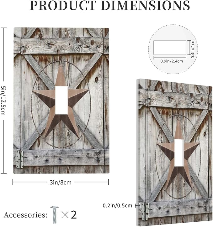 Rustic Western Texas Star Barn Door 1 Gang Light Switch Cover Decorative Single Toggle Wall Plate Switchcovers Electrical Switchplate Home Decor for Farmhouse Living Room Bedroom Bathroom Decorate