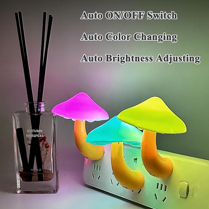 Sensor LED Night Light, Color Changing Mushroom Night Light Plug-in Wall Based Lamp, Gift for Kids Adults, Cute Mushroom Nursery Light for Bedroom, Bathroom, Kitchen, Hallway and Stairs