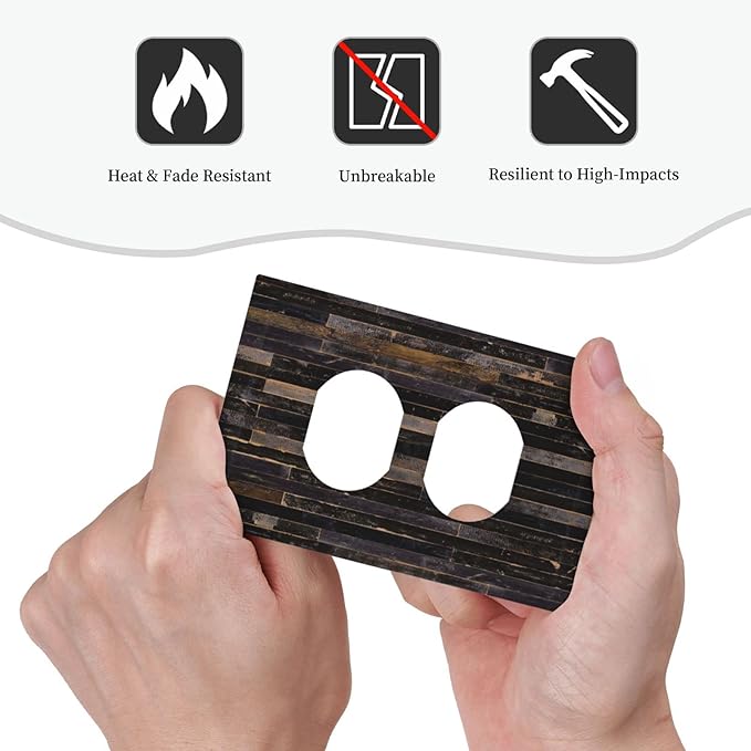 Decorative Switch Plate Covers Black Farmhouse Wood Board 1 Gang Receptacle Duplex Wall Plate Light Switch Cover Single Dual Device Outlet Plate Western Country Lodge Electrical Faceplate