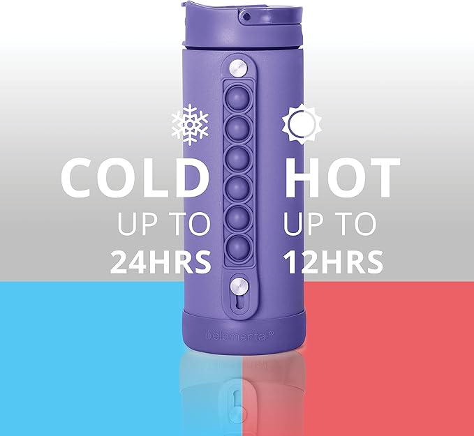 Elemental Iconic Kids Water Bottle for School - 100% Leak-Proof Insulated Water Bottles with Straw Lid & Pop-It Handle for Boys & Girls - Triple-Wall Insulated & BPA-Free, 14oz – Lavender