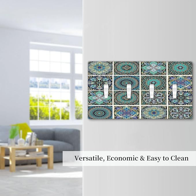 Light Switch Covers Colorful Ocean Sea Turtle Marine Life Quad Toggle Electrical Faceplate 4 Gang Wall Plate Decorative Switch Plates for Kids room Bedroom Decor