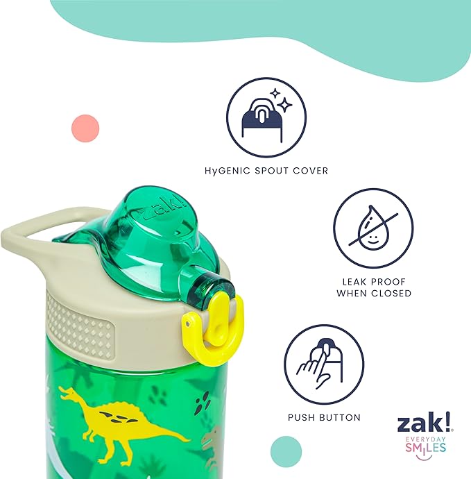 Zak Designs TMNT Sage Kids Water Bottle For School or Travel, 16oz Durable Plastic Water Bottle With Straw, Handle, and Leak-Proof, Pop-Up Spout Cover, 2-Pack Set (Teenage Mutant Ninja Turtles)