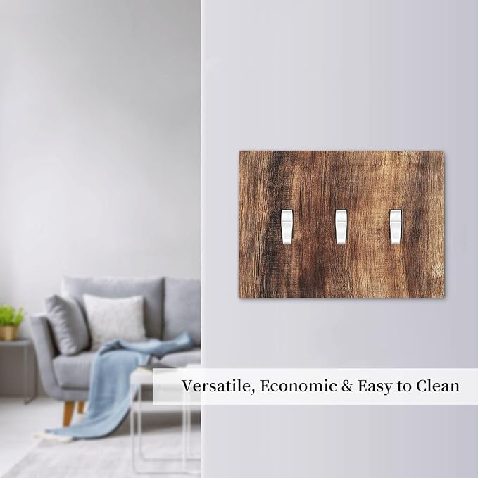 Decorative Switch Plates Vintage Rustic Brown Wood Grain 3 Gang Wall Plate Triple Toggle Light Switch Cover Faceplate Electrical Wall Panels for Bedroom Farmhouse Decor