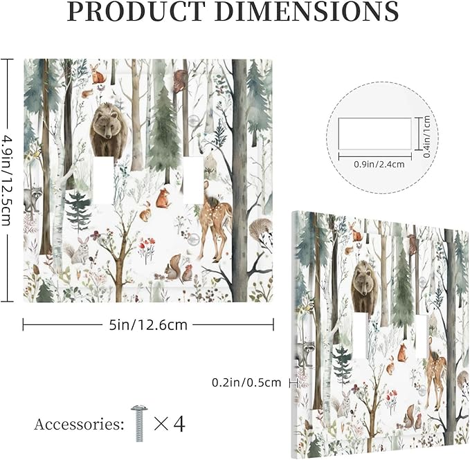 Snow Bear Fox Deer Forest Squirrel Wild Life Animal Decorative Switch Plates 2 Gang Double Toggle Outlet Light Switch Cover Wall Plate Electrical Faceplate for Farmhouse Kids Room Decor
