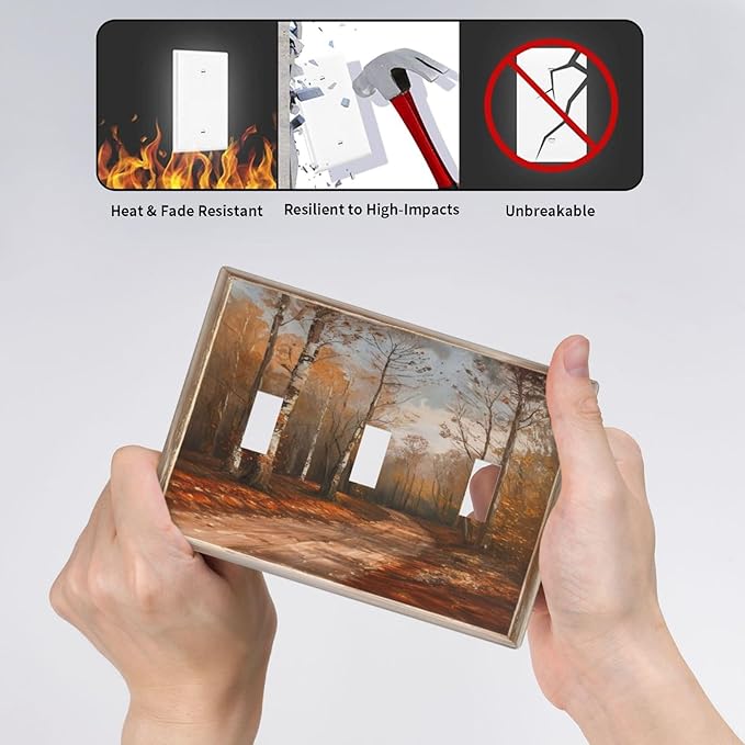 Decorative Art Light Switch Covers Maple Path 3 Gang Triple Toggle Wall Plate Decorative Switch plate Electrical Faceplate for Home Decor