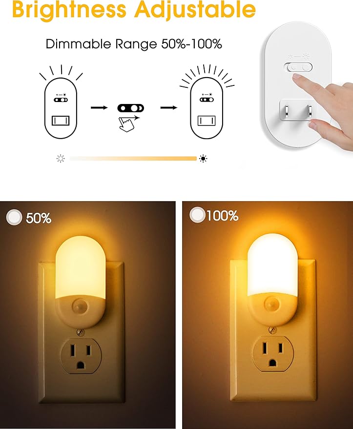 L LOHAS LED Amber Night Light, Night Lights Plug into Wall[2 Pack], 0.6W 2000K LED Night Light, Dusk to Dawn Sensor, 30/60LM Adjustable Brightness, Automatic Low Blue Nightlight for Kids, Bathroom