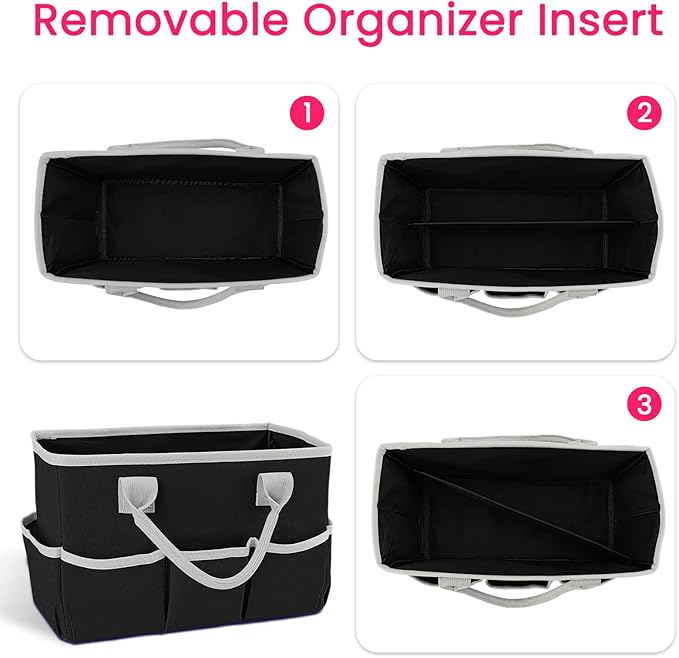 Godery Desktop Tote and Stock Organizer, Teacher Helper Tote Bag Organization for Arts, Books, Stationery, Office Desk Organizer, Make-up Storage Tote with Handles for Travel, Black-Gray