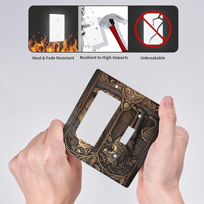 Medieval Wolves Animal Vintage Print Outlet Covers 1 Toggle 1 Rocker Combination Decorative Wall Plate Electrical Switch Plates Light Switch Cover Plate for Farmhouse Home Decor