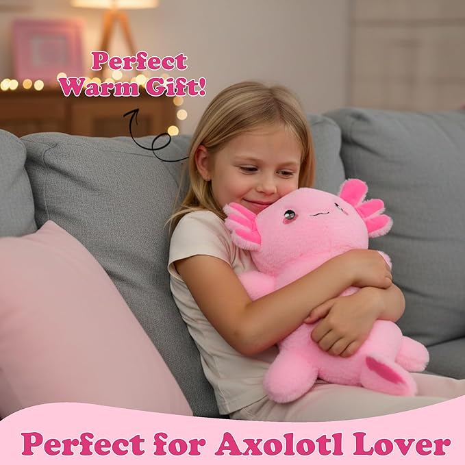 Weighted Heated Axolotl Stuffed Animals – 2.2 Pounds Weighted Microwave Axolotl Plush with Cute Heating Pad Animal of Unscented Warmth Pillow for Period Women Girl Kids Adult Birthday Gift 16 Inch