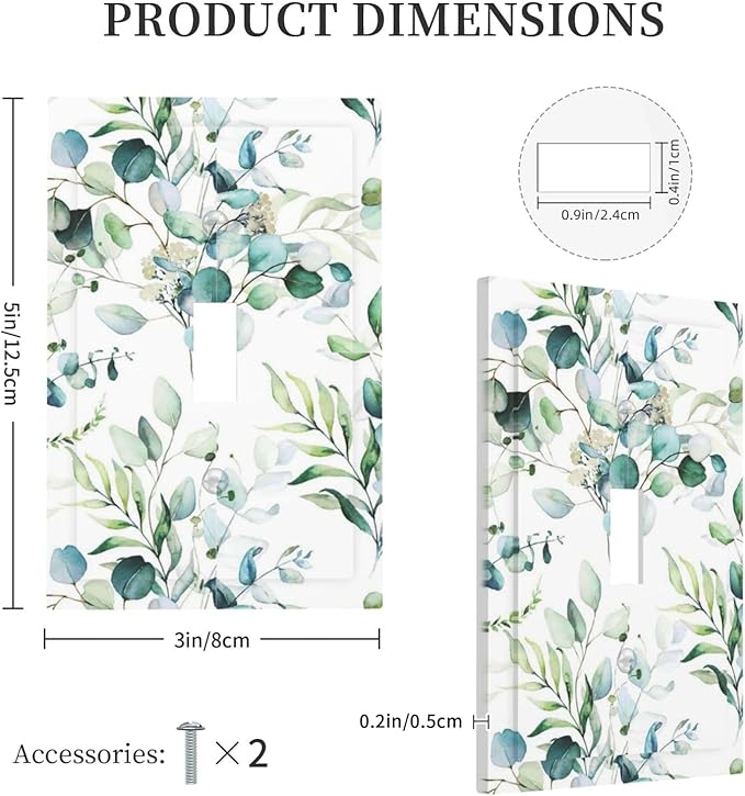 Green Olive Sage Eucalyptus Leaves Single Toggle Light Switch Plate Outlet Cover Decorative One Device Wall Plate 1-Gang Electrical Switch Faceplate