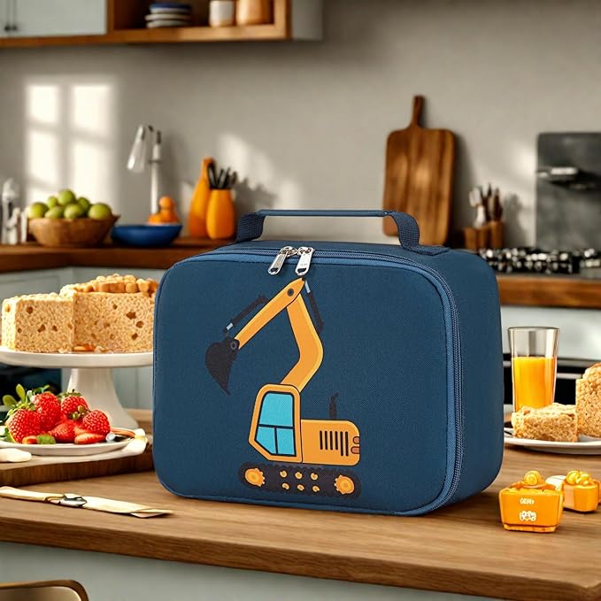 LOIDOU Lunch Box Kids Boys Insulated Lunch Bag Thermal Meal Tote Truck Reusable Lunch Pail Bags for School Travel