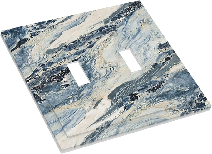 Decorative Switch Plates Blue Grey Marbling Modern Abstract Design 2 Gang Double Toggle Wall Plate Outlet Light Switch Cover Electrical Faceplate for Bedroom living Room Decor