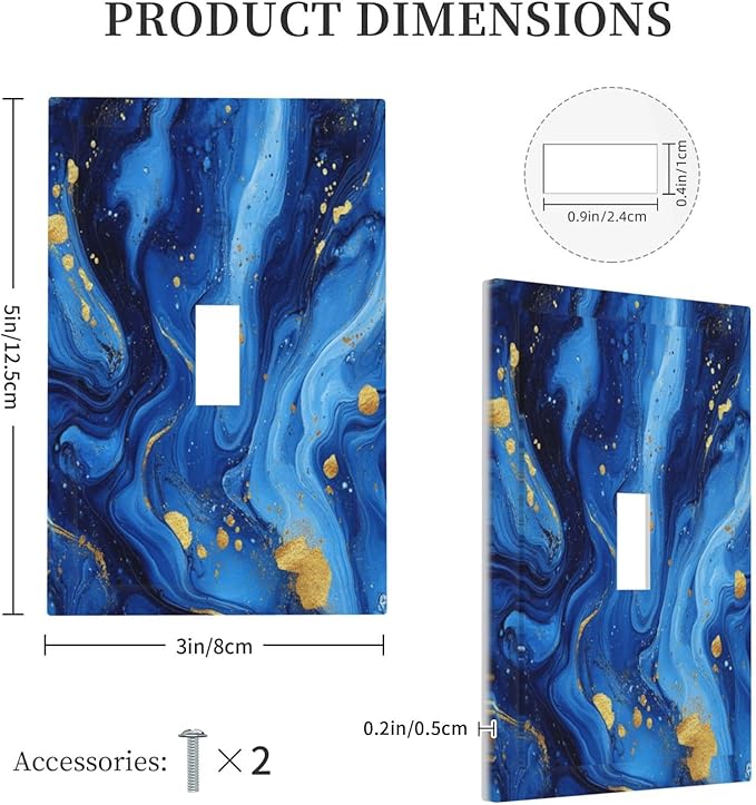 Light Switch Cover Plate Navy Blue Gold Marble Abstract Luxury 1 Gang Wall Plate Cover Single Toggle Outlet Covers Decorative Switch Plate Covers Electrical Faceplate for Bathroom Home Decor