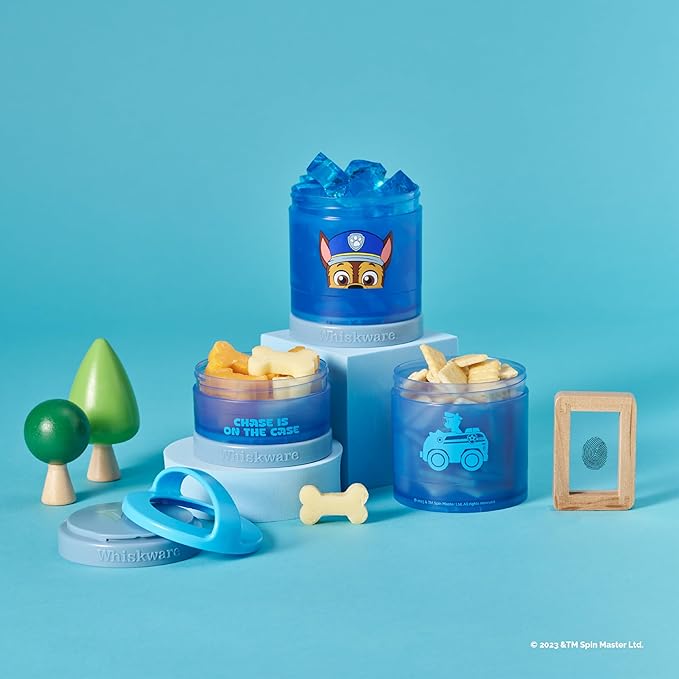 Whiskware Paw Patrol Stackable Snack Containers for Infants, Kids, and Toddlers, Durable Food Storage Containers for Daycare, Car, and Airplane Travel, Dishwasher Safe, Chase (Pack of 12)