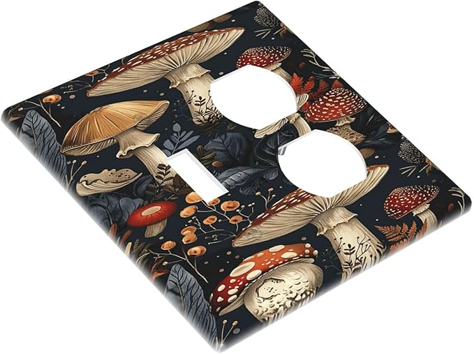 Outlet Covers Vintage Mushroom Floral 1 Toggle 1 Duplex Switch Plate Covers Electrical Light Switch Cover Plate Decorative Wall Plate Socket Cover for Bedroom Kids room Decor