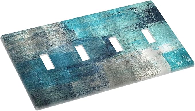 Light Switch Covers Teal Blue Modern Geometric Abstract Turquoise Green Quad Toggle Electrical Faceplate 4 Gang Wall Plate Decorative Switch Plates for living Room Bedroom Decor