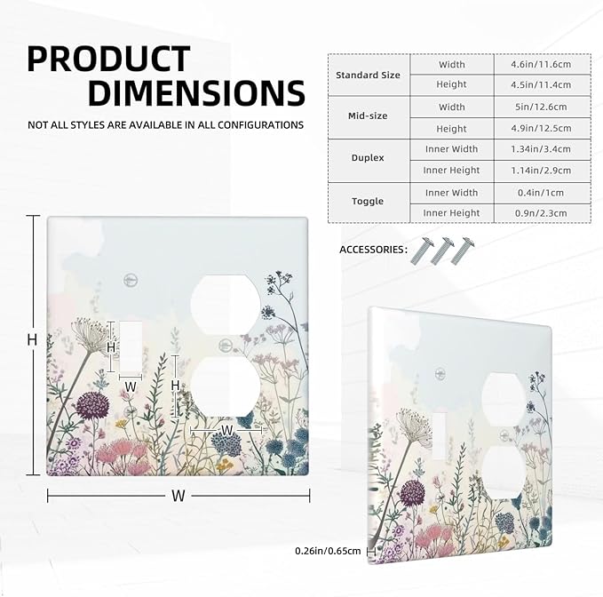 Colorful Wildflower Watercolor Dandelion Floral Wallplates 1 Toggle 1 Duplex Switch Plate Electrical Gfci Faceplate Decorative Light Switch Covers For Cabin Home Decor