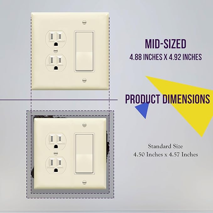 ENERLITES Combination Duplex Receptacle Outlet/Decorator Switch Wall Plate, Mid-Size 2-Gang 4.88" x 4.92", Polycarbonate Thermoplastic, 882131M-LA, Light Almond