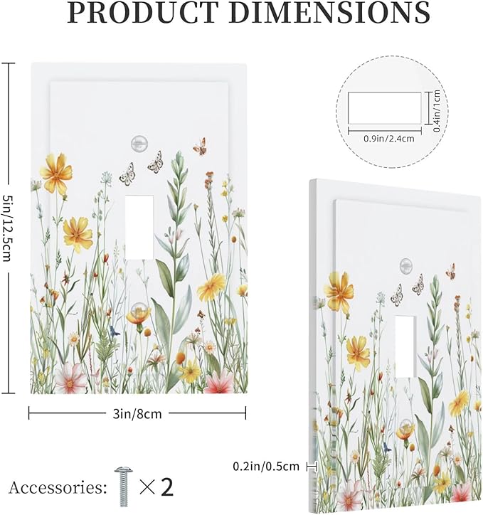 Light Switch Cover Plate Rustic Colorful Floral Butterfly Watercolor Flowers 1 Gang Single Toggle Decorative Switch Plates Wall Plates Electrical Faceplate Socket Covers for Bathroom Bedroom