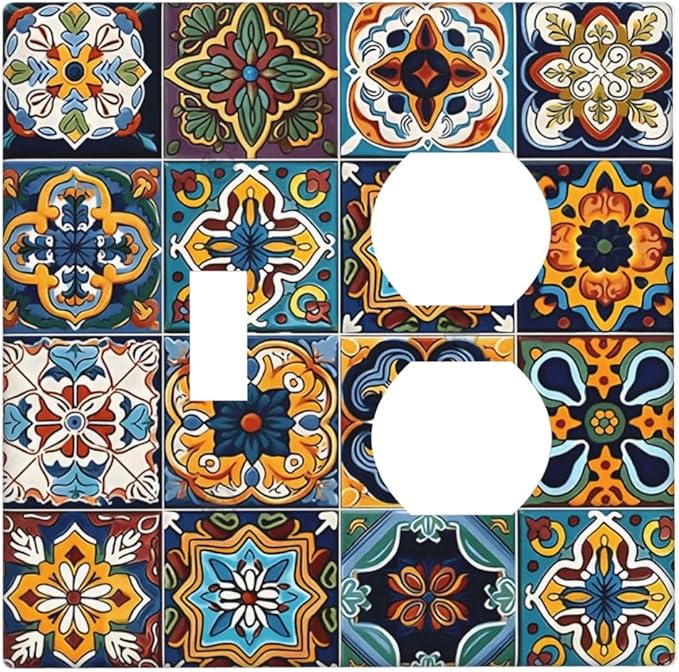 Mexican Talavera Tiles Floral Wallplates 1 Toggle 1 Duplex Switch Plate Electrical GFCI Faceplate Decorative Light Switch Covers for Bathroom Kitchen Decor